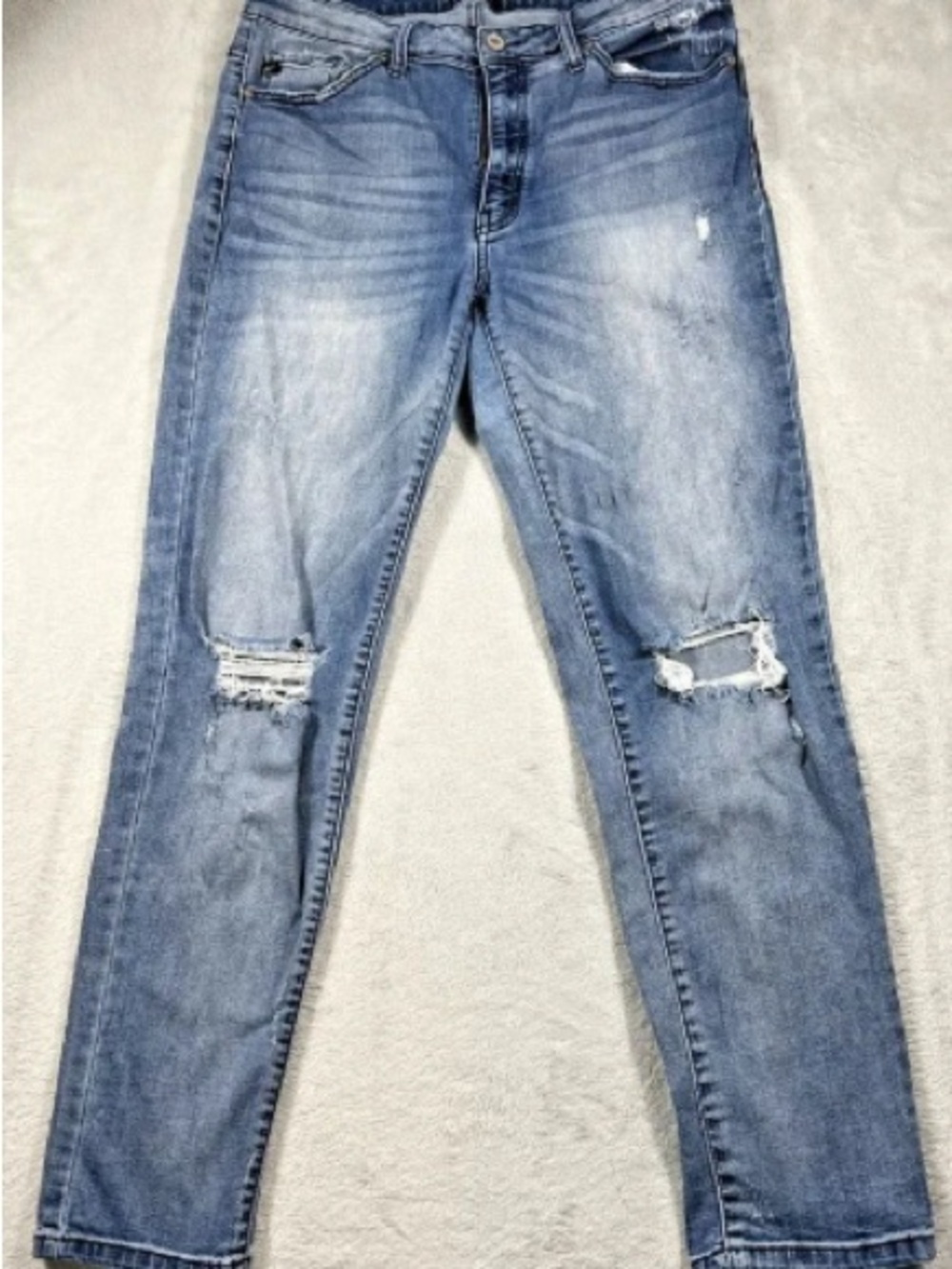 Ripped Skinny Jeans in Faded Blue - Women's Stretch Denim